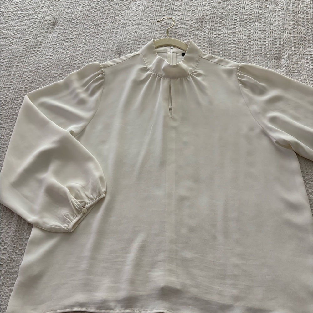 Ann Taylor Cream Blouse with Puff Sleeves